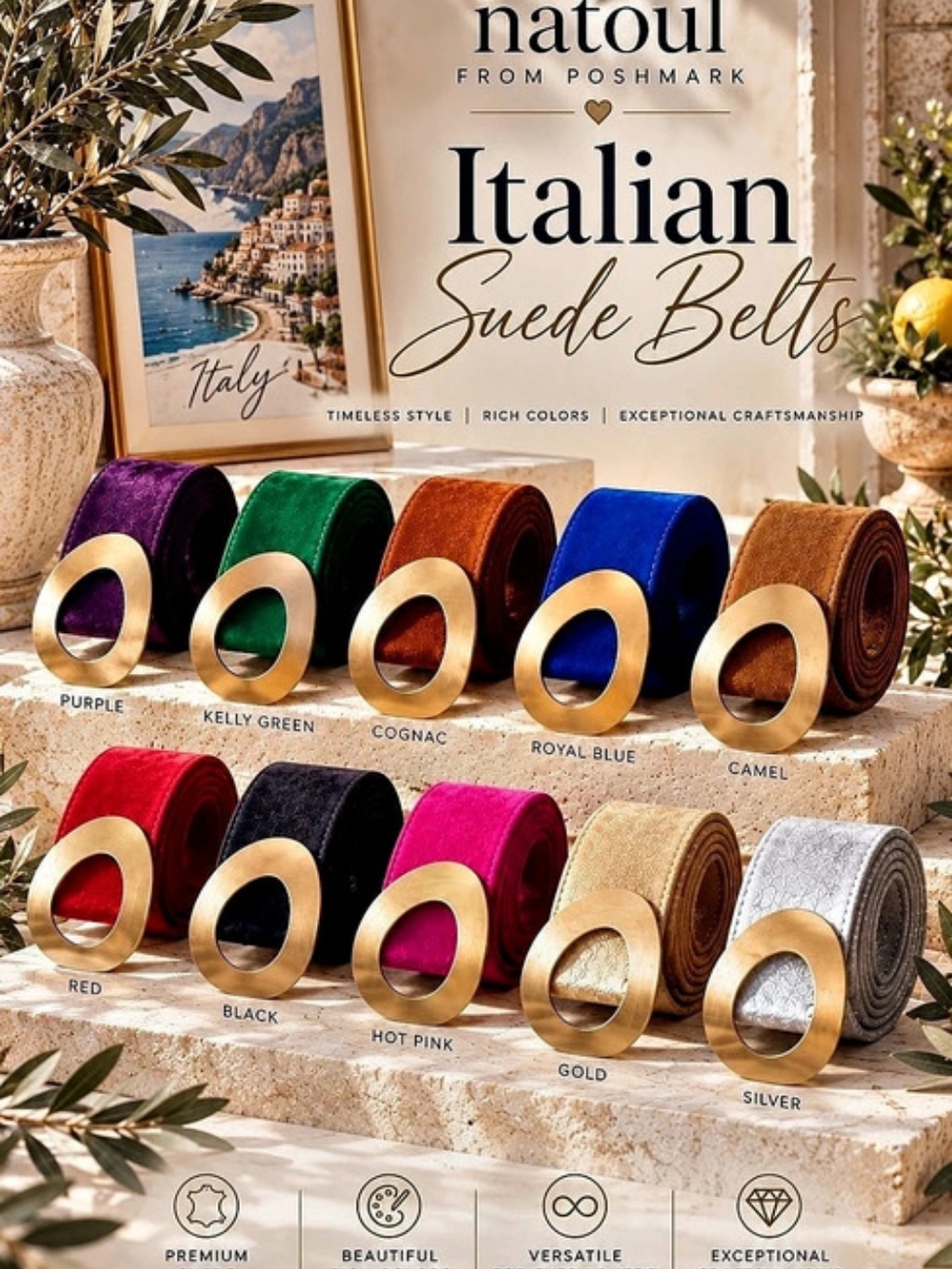 100 Italian Suede Belt Suede Belts With Gold Buckle